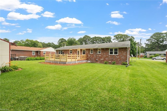 3435 Macdonald Rd, Virginia Beach, VA 23464 - back of house with a wooden deck, a lawn, and brick siding