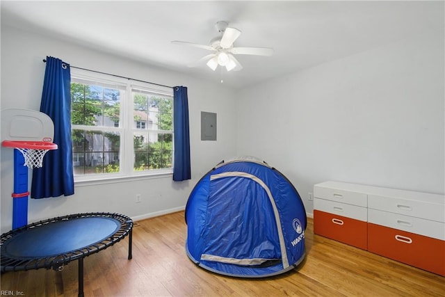 882 Elizabeth Ct, Virginia Beach, VA 23451 - bedroom with wood finished floors, baseboards, electric panel, and a ceiling fan