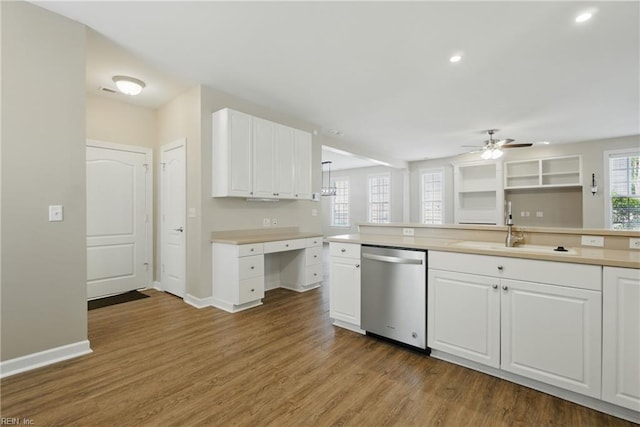 460 Blue Beech Way Unit 963, Chesapeake, VA 23320 - kitchen with dishwasher, a sink, a ceiling fan, light wood-style flooring, and recessed lighting