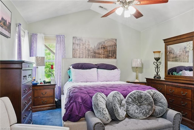 127 Rockland Ter, Suffolk, VA 23434 - bedroom featuring carpet, vaulted ceiling, and ceiling fan