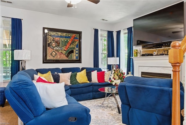 127 Rockland Ter, Suffolk, VA 23434 - living room with a ceiling fan and a premium fireplace