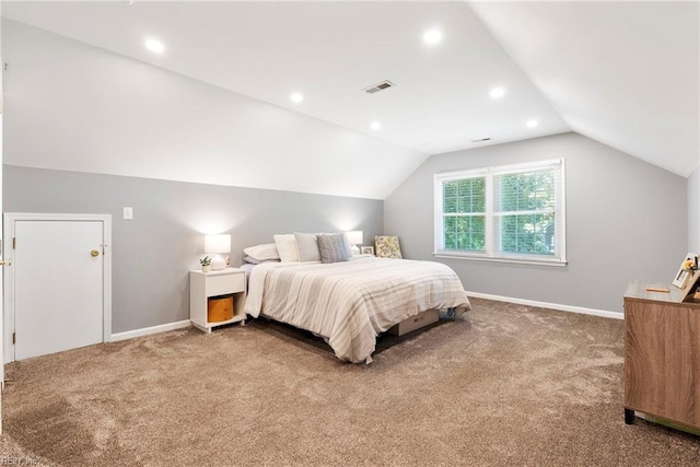 3017 Cedar Run, Williamsburg, VA 23185 - bedroom featuring carpet floors, vaulted ceiling, baseboards, and recessed lighting