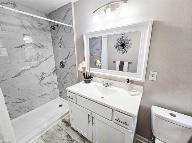 865 Kings Arms Dr, Virginia Beach, VA 23452 - full bathroom featuring marble look tiles, vanity, toilet, and a shower stall