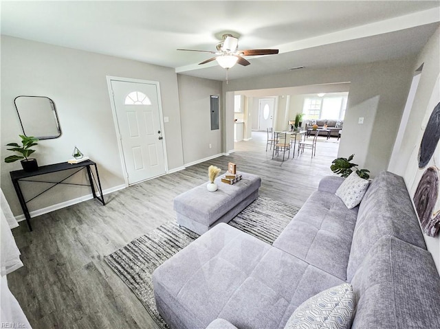 865 Kings Arms Dr, Virginia Beach, VA 23452 - living room with wood finished floors, ceiling fan, and baseboards