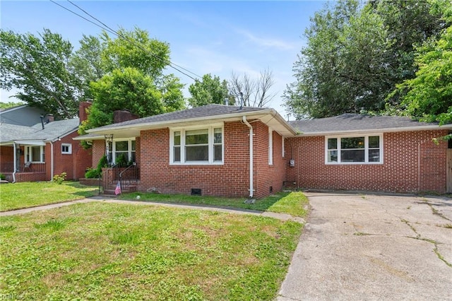 2811 Mapleton Ave, Norfolk, VA 23504 - ranch-style home with brick siding, a front lawn, driveway, a chimney, and crawl space