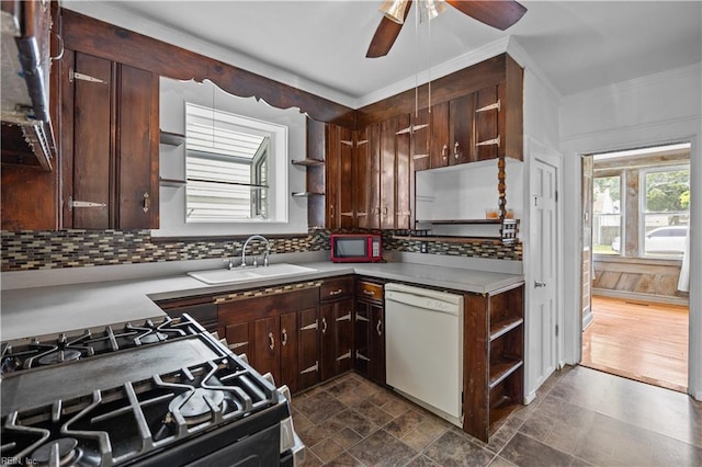 811 Wingfield Ave, Chesapeake, VA 23325 - kitchen with open shelves, dishwasher, a sink, black range with gas stovetop, and tasteful backsplash