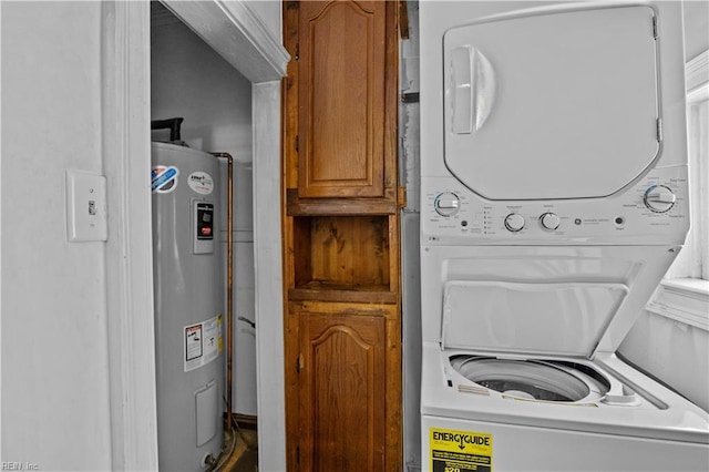 811 Wingfield Ave, Chesapeake, VA 23325 - laundry area featuring water heater and stacked washer / dryer