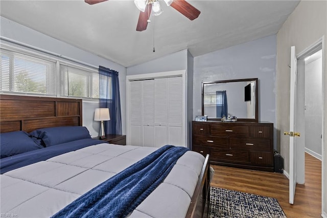 1208 Santeetlah Ave, Chesapeake, VA 23325 - bedroom with vaulted ceiling, wood finished floors, a closet, and a ceiling fan