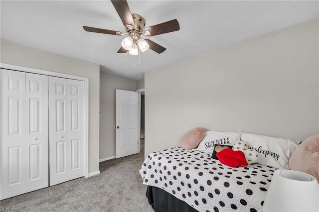 841 Mill Landing Rd, Chesapeake, VA 23322 - carpeted bedroom featuring a closet, a ceiling fan, and baseboards