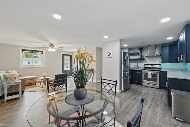 2007 Neville Cir, Hampton, VA 23663 - dining room featuring ceiling fan, light wood-style floors, baseboards, and recessed lighting