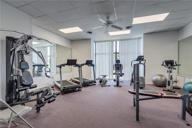 2830 Shore Dr Unit 1006, Virginia Beach, VA 23451 - gym with ceiling fan, a paneled ceiling, and plenty of natural light