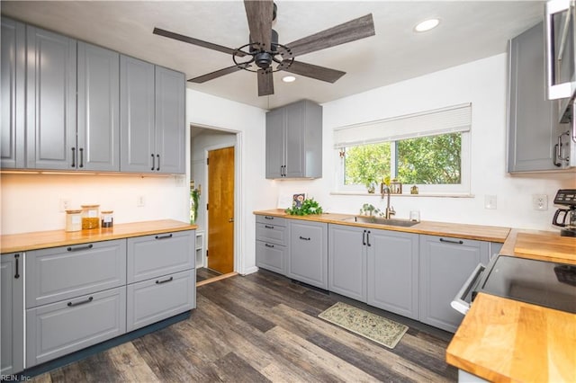 708 Houdon Ln, Virginia Beach, VA 23455 - kitchen featuring wooden counters, a sink, gray cabinetry, and recessed lighting