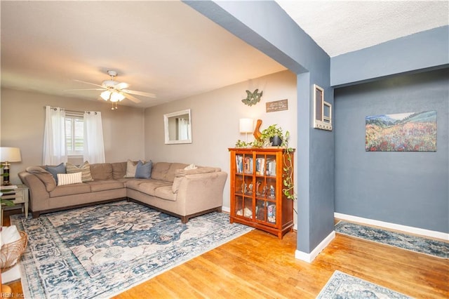 708 Houdon Ln, Virginia Beach, VA 23455 - living room featuring wood finished floors, ceiling fan, and baseboards