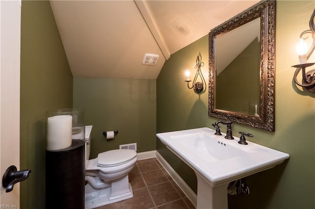 2365 Haversham Close Close, Virginia Beach, VA 23454 - bathroom with lofted ceiling, toilet, tile patterned floors, and baseboards