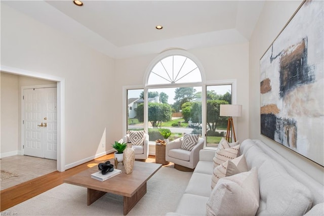 2365 Haversham Close Close, Virginia Beach, VA 23454 - living room featuring wood finished floors, recessed lighting, a raised ceiling, and baseboards
