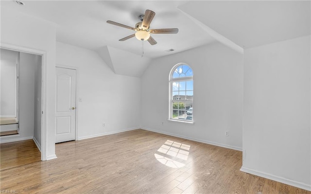 2129 Bierce Dr, Virginia Beach, VA 23454 - unfurnished bedroom featuring vaulted ceiling, baseboards, light wood finished floors, and ceiling fan