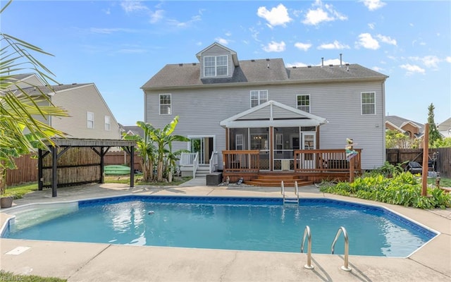 2129 Bierce Dr, Virginia Beach, VA 23454 - view of pool featuring a deck, a sunroom, a fenced backyard, and a patio area