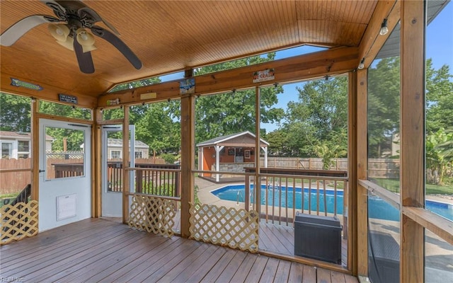 2129 Bierce Dr, Virginia Beach, VA 23454 - unfurnished sunroom with vaulted ceiling, a ceiling fan, and plenty of natural light