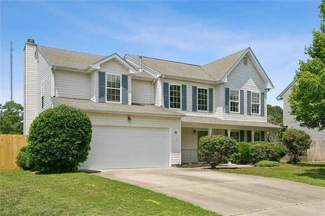 18 Welcome Way, Hampton, VA 23666 - view of front of property with driveway, a chimney, an attached garage, and covered porch