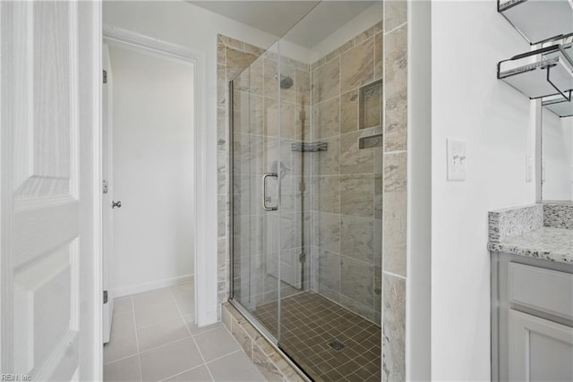 637 Wood Nymph Ln, Chesapeake, VA 23323 - full bathroom with a shower stall, vanity, tile patterned floors, and baseboards