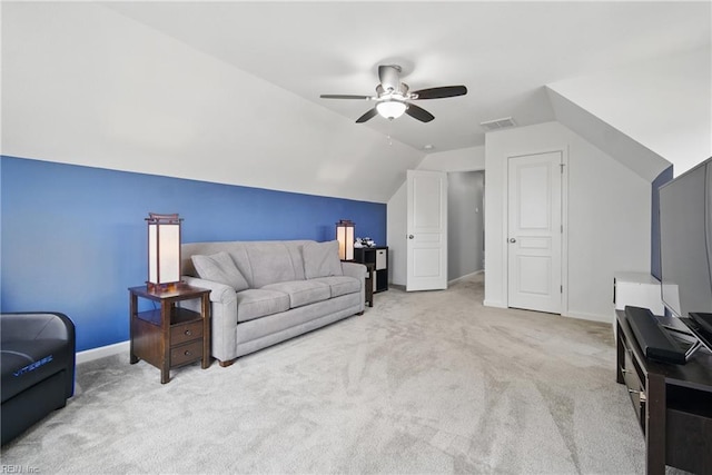 637 Wood Nymph Ln, Chesapeake, VA 23323 - carpeted living room with a ceiling fan, lofted ceiling, and baseboards