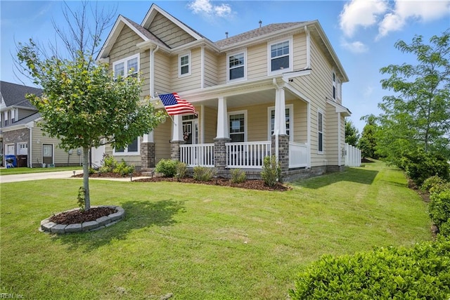 637 Wood Nymph Ln, Chesapeake, VA 23323 - craftsman inspired home with a porch, a front yard, and concrete driveway
