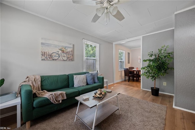 423 Cedar Dr, Hampton, VA 23669 - living area featuring wood finished floors, ceiling fan, and baseboards