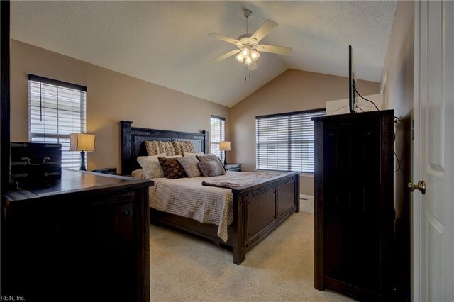 1808 Kensal Green Dr, Virginia Beach, VA 23456 - bedroom featuring light carpet, multiple windows, vaulted ceiling, and ceiling fan