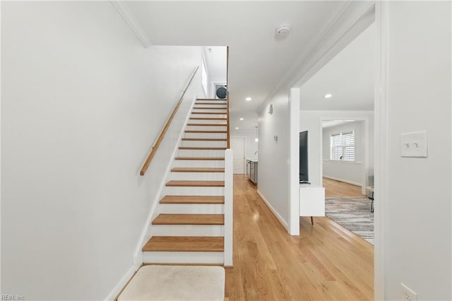 315 N Second St, Hampton, VA 23664 - stairs featuring wood finished floors, ornamental molding, baseboards, and recessed lighting