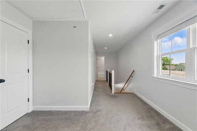 315 N Second St, Hampton, VA 23664 - hallway with an upstairs landing, attic access, carpet flooring, baseboards, and recessed lighting