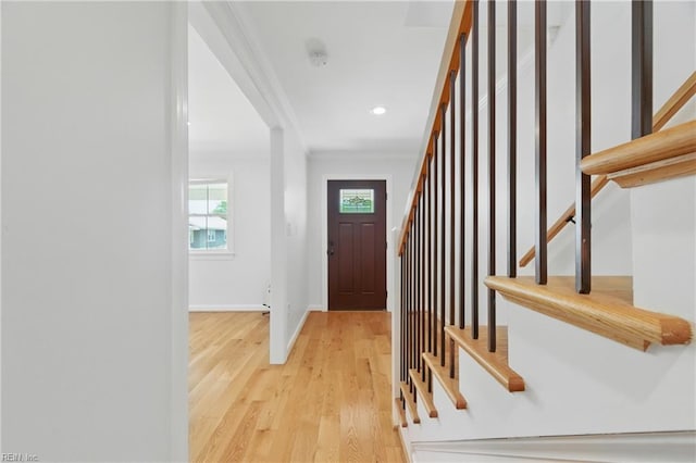 315 N Second St, Hampton, VA 23664 - foyer entrance featuring crown molding, light wood-type flooring, stairs, recessed lighting, and baseboards