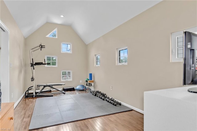 808 High Point Ave, Virginia Beach, VA 23451 - workout area featuring hardwood / wood-style flooring, plenty of natural light, high vaulted ceiling, and baseboards
