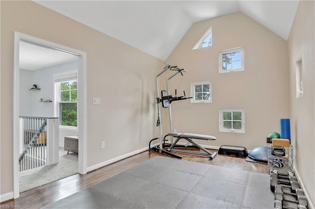808 High Point Ave, Virginia Beach, VA 23451 - workout area with wood finished floors, lofted ceiling, and baseboards