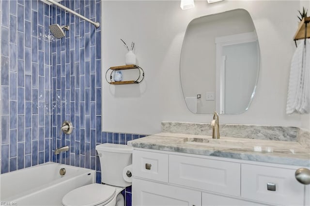 808 High Point Ave, Virginia Beach, VA 23451 - full bath with vanity, toilet, tub / shower combination, and tile walls