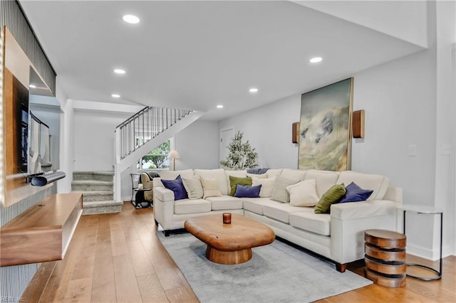 808 High Point Ave, Virginia Beach, VA 23451 - living area with stairway, hardwood / wood-style flooring, recessed lighting, and baseboards