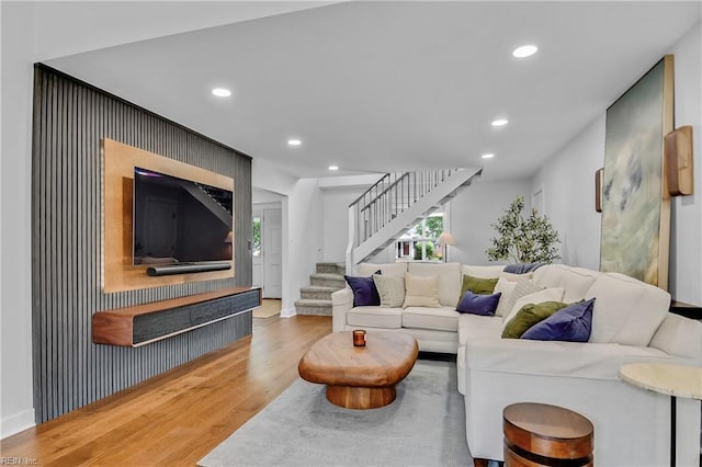 808 High Point Ave, Virginia Beach, VA 23451 - living room featuring wood finished floors, recessed lighting, stairs, and baseboards