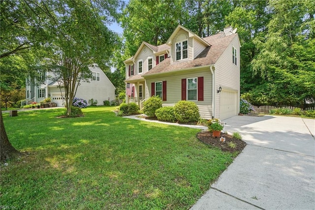 6772 Burbage Lake Cir, Suffolk, VA 23435 - view of front of home featuring concrete driveway, a garage, a chimney, and roof with shingles
