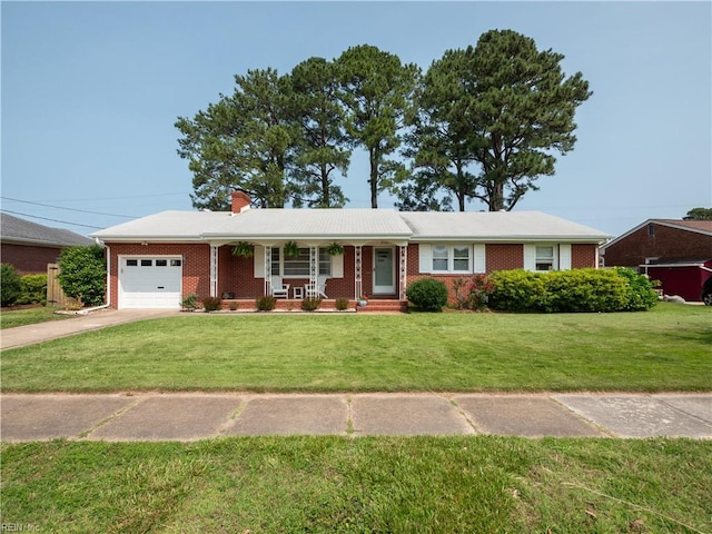 2522 Jasper Ct, Norfolk, VA 23518 - ranch-style house with covered porch, an attached garage, brick siding, concrete driveway, and a front lawn