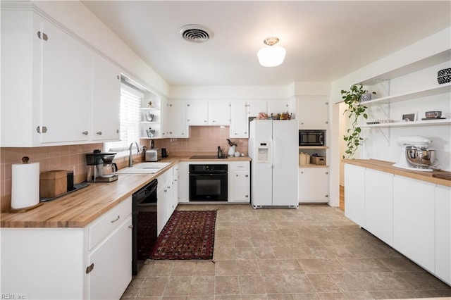 2522 Jasper Ct, Norfolk, VA 23518 - kitchen featuring black appliances, open shelves, backsplash, and a sink