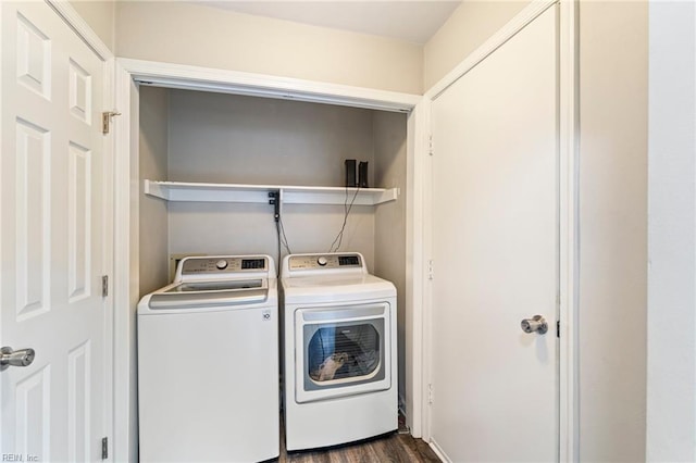 230 Abingdon Cir, Suffolk, VA 23434 - laundry area with washer and clothes dryer and dark wood-style floors