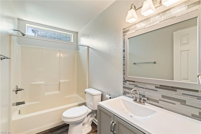 230 Abingdon Cir, Suffolk, VA 23434 - full bathroom with toilet, tasteful backsplash, vanity, shower / washtub combination, and wood finished floors