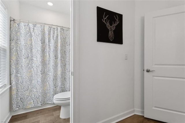 1906 Briton Ln, Chesapeake, VA 23322 - full bath featuring toilet, wood finished floors, curtained shower, plenty of natural light, and recessed lighting