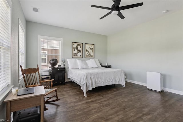1906 Briton Ln, Chesapeake, VA 23322 - bedroom with dark wood-style floors, baseboards, an office area, and ceiling fan
