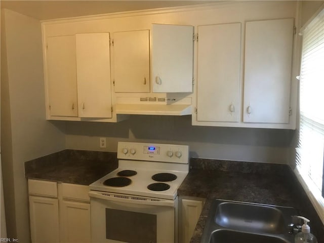 3227 Vimy Ridge Ave, Norfolk, VA 23509 - kitchen featuring white electric range oven, under cabinet range hood, a sink, and healthy amount of natural light
