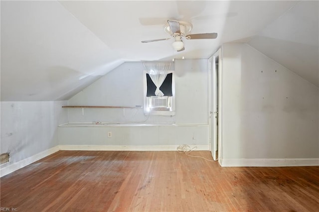 1040 Poquoson Ave, Poquoson, VA 23662 - additional living space with hardwood / wood-style floors, vaulted ceiling, ceiling fan, baseboards, and cooling unit