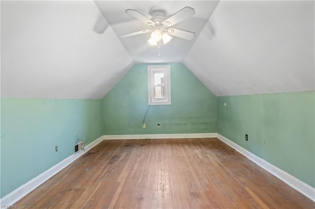 1040 Poquoson Ave, Poquoson, VA 23662 - additional living space with hardwood / wood-style floors, ceiling fan, baseboards, and vaulted ceiling