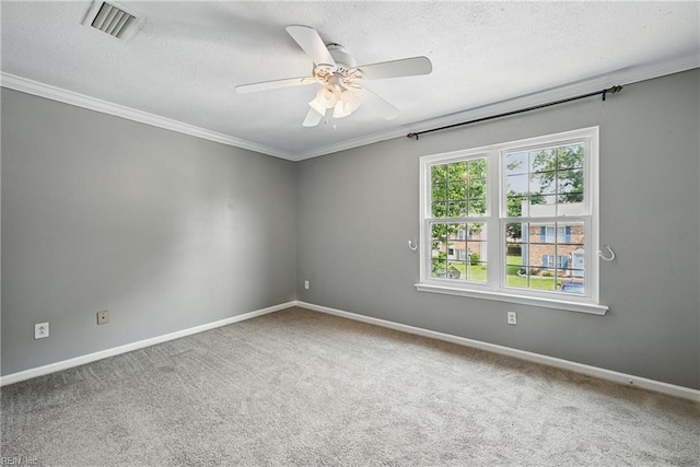 915 Spinnaker Ct, Chesapeake, VA 23320 - carpeted empty room featuring ceiling fan, ornamental molding, a textured ceiling, and baseboards