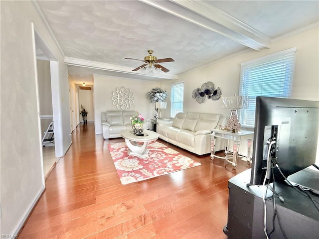 1736 Lockard Ave, Chesapeake, VA 23320 - living area featuring wood finished floors, crown molding, and a ceiling fan