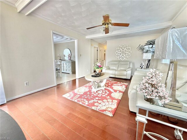 1736 Lockard Ave, Chesapeake, VA 23320 - living area featuring ceiling fan, crown molding, wood finished floors, and baseboards