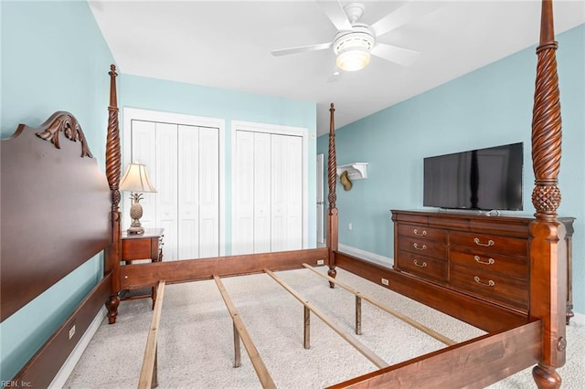 3738 Sandpiper Rd Unit 413, Virginia Beach, VA 23456 - bedroom with multiple closets, carpet floors, baseboards, and a ceiling fan